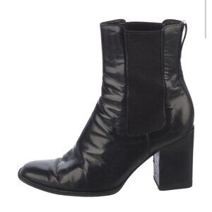 Gucci Authentic Solid Black Leather Block Heel Chelsea Boots 7.5